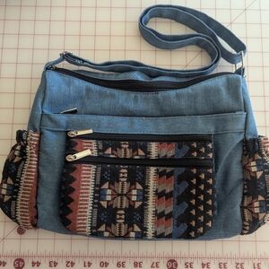 Canyon Sky Denim Shoulder Bag with Tribal Accents